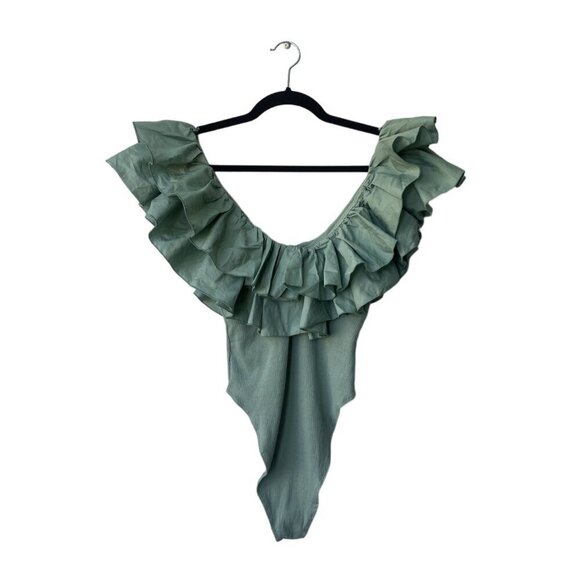 Zara Forest Fairy Bodysuit Size M Ruffle Coquette Feminine Dainty Festival Green - Picture 8 of 12